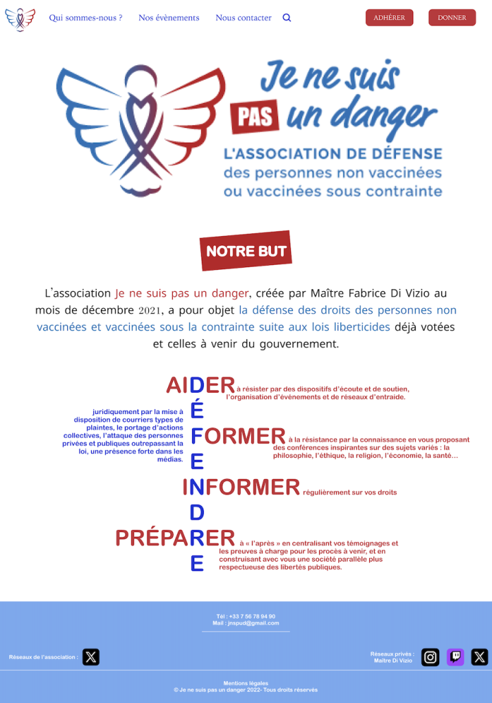 Maquettage pour le site d'une association appelée "Je ne suis pas un danger"